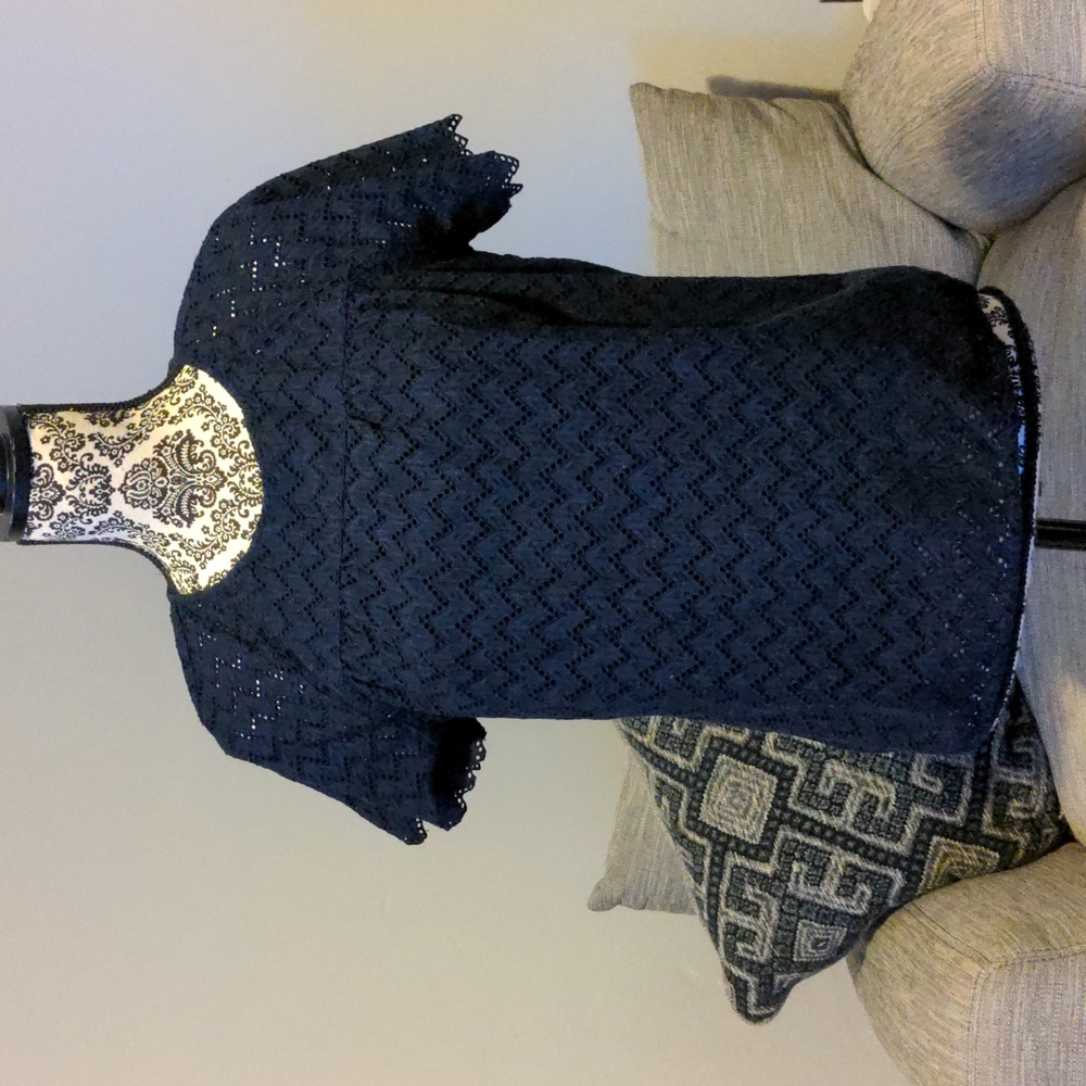 J.Crew Navy Blue Eyelet Blouse, Size Small